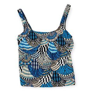 Maxine of Hollywood Tankini Top - Women's 6 - Blue Geometric Print